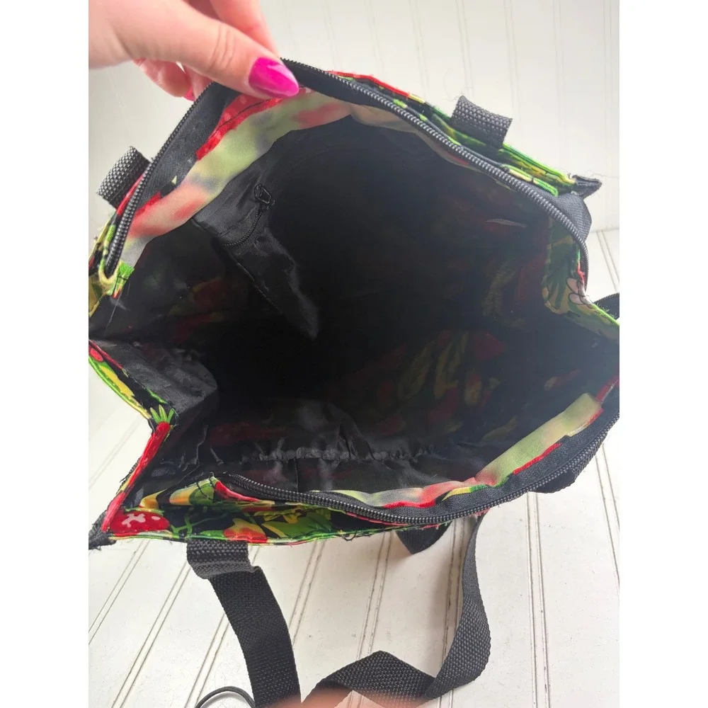 Vintage Y2K Strawberry Print Foldable Reusable Tote Shopping Bag with Coin Pouch